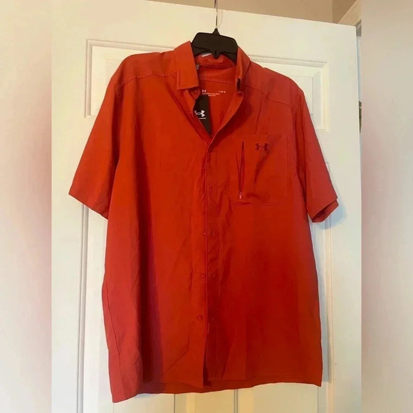 Under Armour ISO Chill Drift Tide MENS Button Down Shirt Large Cinna Red NWT - Picture 1 of 6